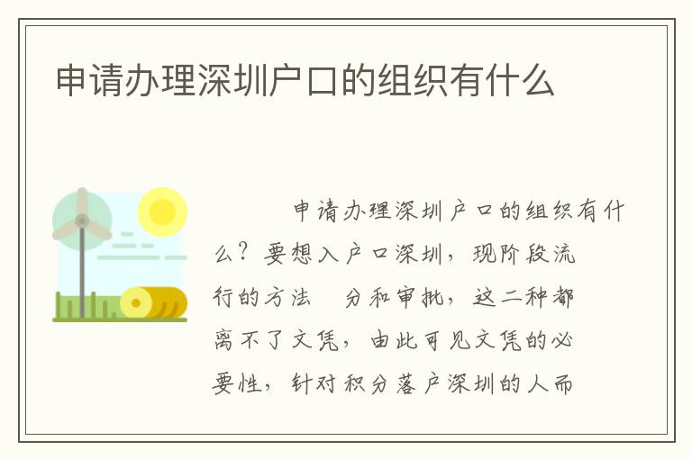 申請(qǐng)辦理深圳戶口的組織有什么