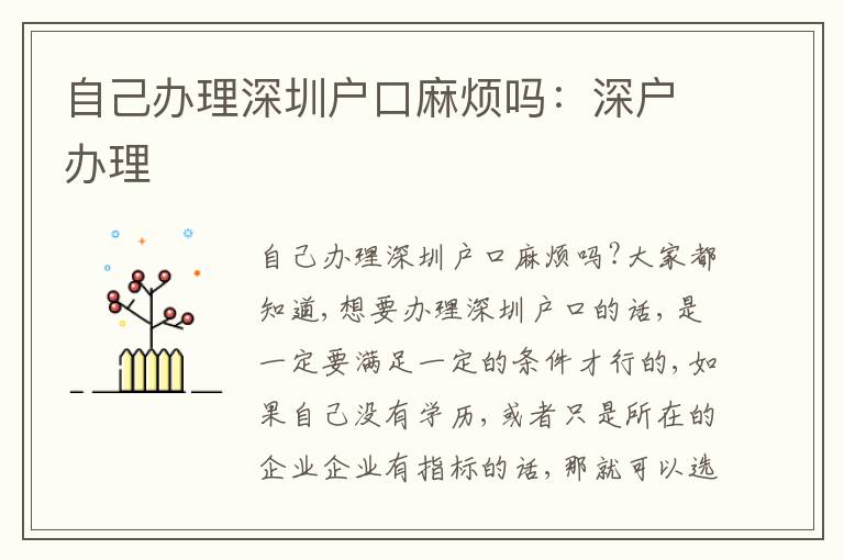 自己辦理深圳戶口麻煩嗎：深戶辦理