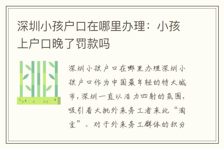 深圳小孩戶口在哪里辦理：小孩上戶口晚了罰款嗎