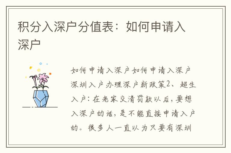 積分入深戶分值表：如何申請入深戶