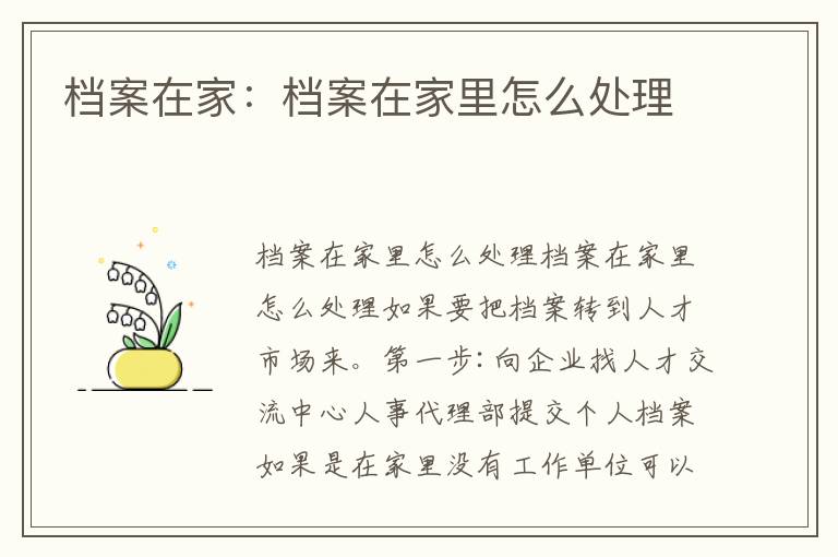 檔案在家：檔案在家里怎么處理