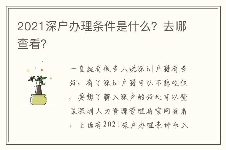 2021深戶辦理條件是什么？去哪查看？