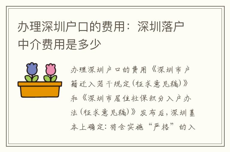 辦理深圳戶口的費用：深圳落戶中介費用是多少