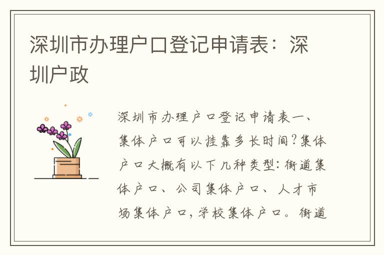 深圳市辦理戶口登記申請(qǐng)表：深圳戶政