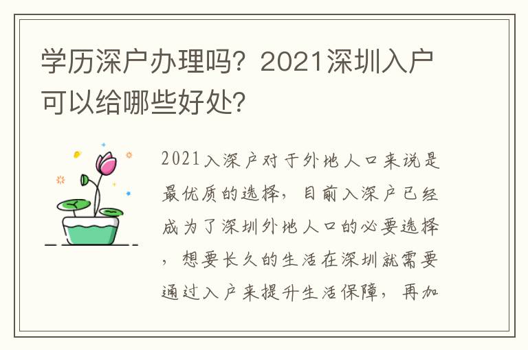 學歷深戶辦理嗎？2021深圳入戶可以給哪些好處？