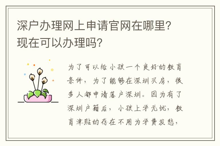深戶(hù)辦理網(wǎng)上申請(qǐng)官網(wǎng)在哪里？現(xiàn)在可以辦理嗎？