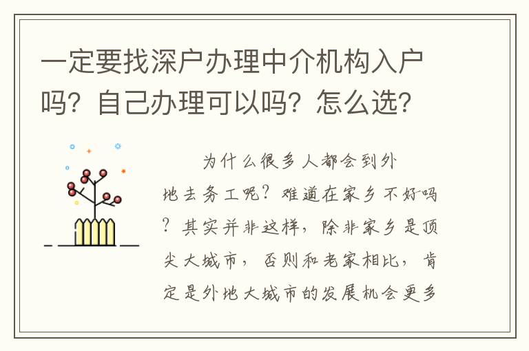 一定要找深戶辦理中介機構(gòu)入戶嗎？自己辦理可以嗎？怎么選？