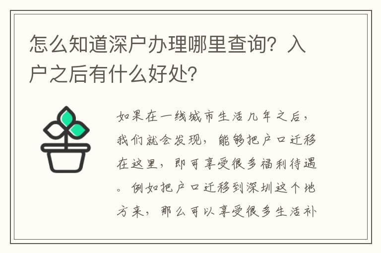 怎么知道深戶辦理哪里查詢？入戶之后有什么好處？