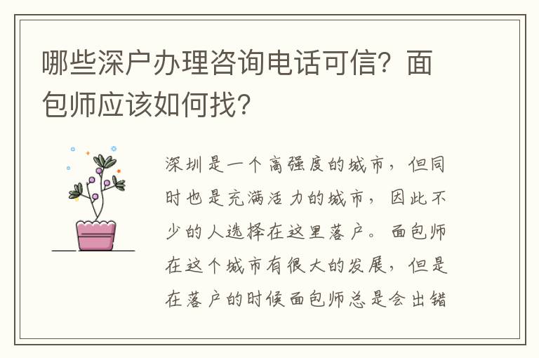 哪些深戶辦理咨詢電話可信？面包師應(yīng)該如何找？