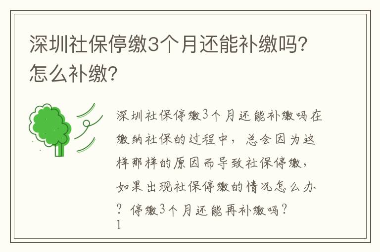 深圳社保停繳3個月還能補繳嗎？怎么補繳？