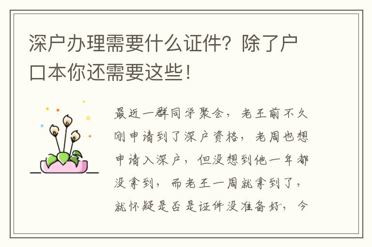 深戶辦理需要什么證件？除了戶口本你還需要這些！