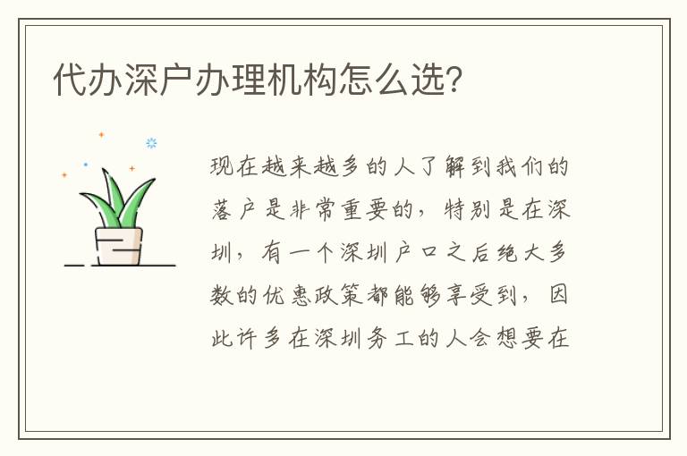 代辦深戶辦理機(jī)構(gòu)怎么選？
