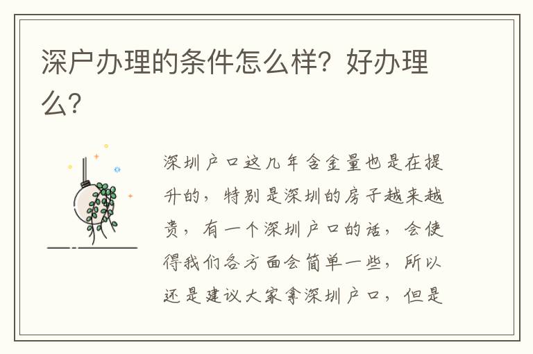 深戶辦理的條件怎么樣？好辦理么？