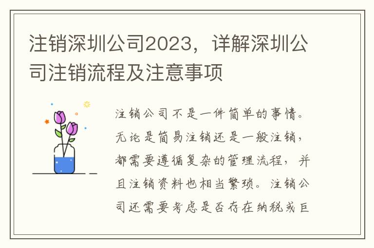注銷深圳公司2023，詳解深圳公司注銷流程及注意事項