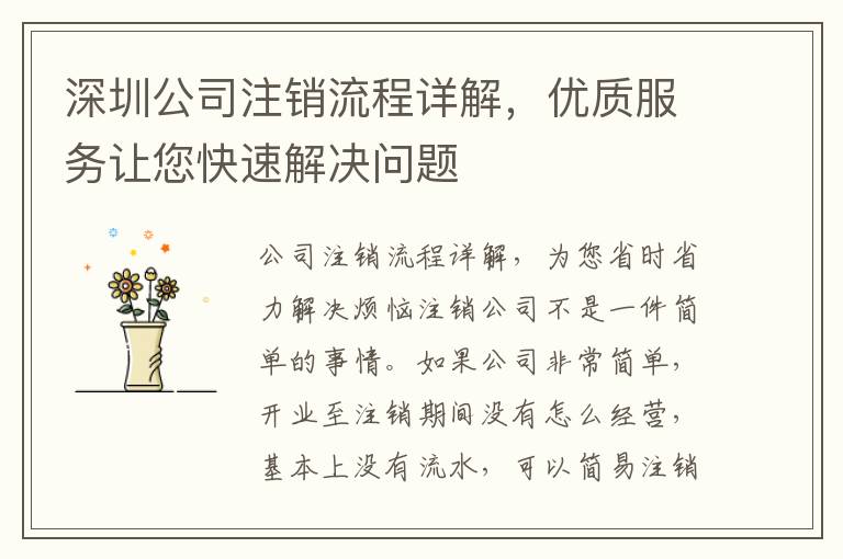 深圳公司注銷流程詳解，優(yōu)質服務讓您快速解決問題