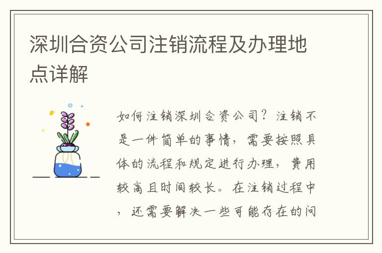 深圳合資公司注銷流程及辦理地點詳解