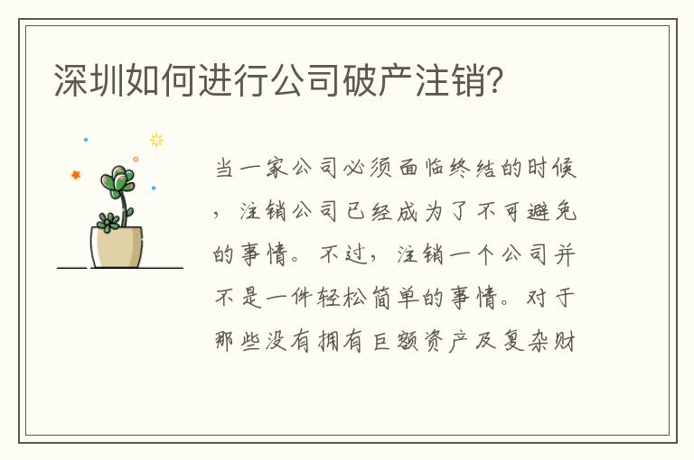 深圳如何進(jìn)行公司破產(chǎn)注銷(xiāo)？