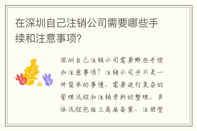 在深圳自己注銷公司需要哪些手續(xù)和注意事項？