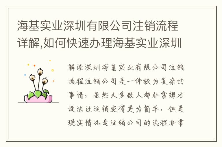 海基實業(yè)深圳有限公司注銷流程詳解,如何快速辦理?；鶎崢I(yè)深圳有限公司注銷