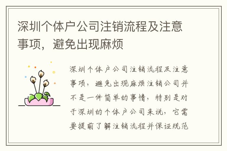 深圳個體戶公司注銷流程及注意事項，避免出現(xiàn)麻煩