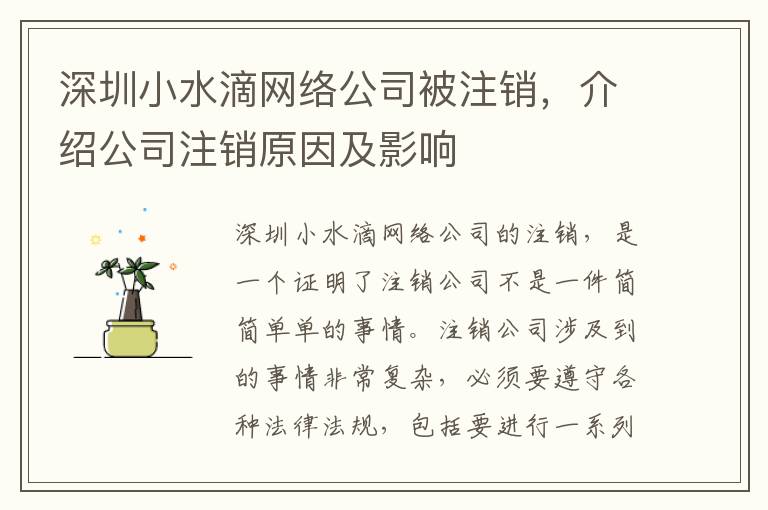 深圳小水滴網(wǎng)絡公司被注銷，介紹公司注銷原因及影響