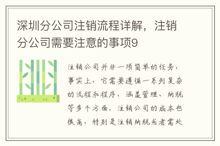 深圳分公司注銷流程詳解，注銷分公司需要注意的事項9