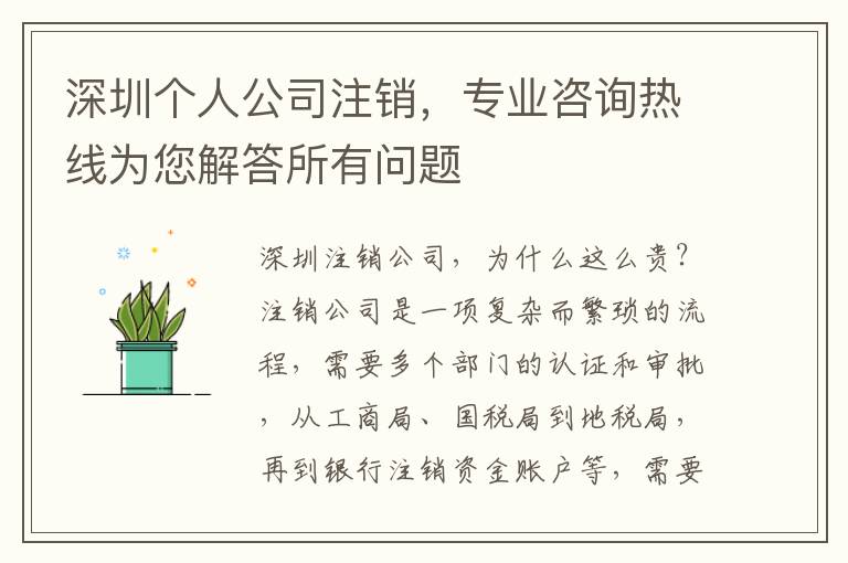 深圳個人公司注銷，專業(yè)咨詢熱線為您解答所有問題