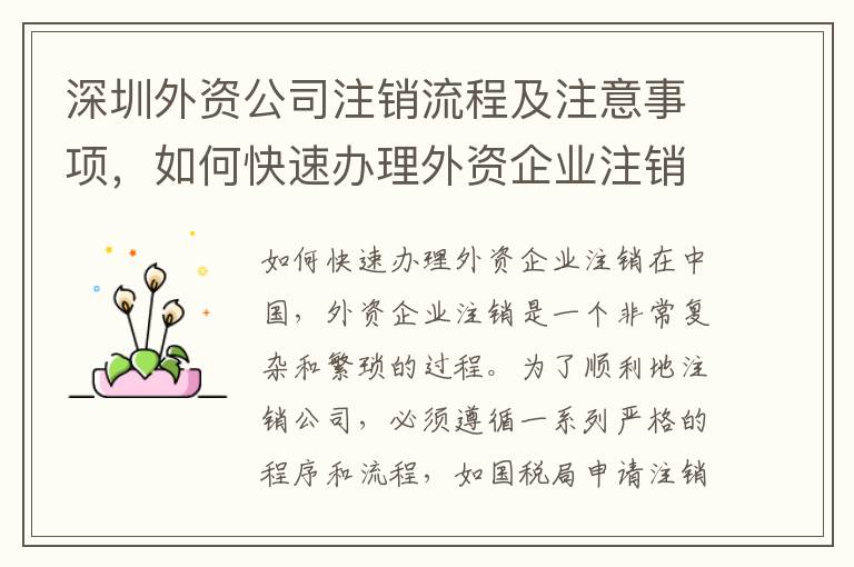 深圳外資公司注銷流程及注意事項，如何快速辦理外資企業(yè)注銷