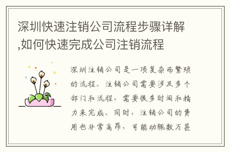 深圳快速注銷公司流程步驟詳解,如何快速完成公司注銷流程