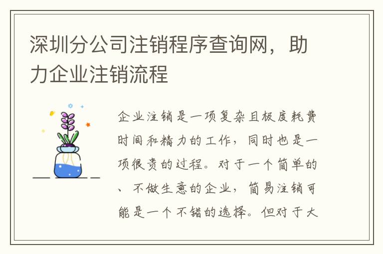 深圳分公司注銷程序查詢網(wǎng)，助力企業(yè)注銷流程