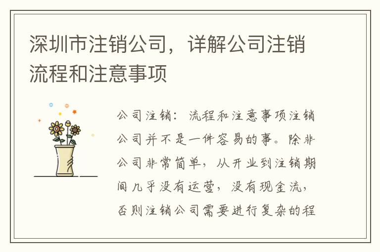 深圳市注銷公司，詳解公司注銷流程和注意事項(xiàng)