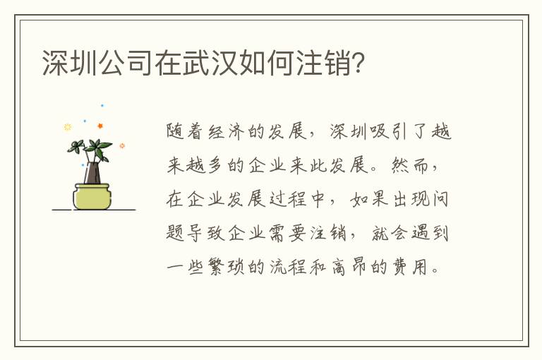 深圳公司在武漢如何注銷(xiāo)？