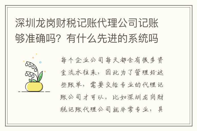 深圳龍崗財(cái)稅記賬代理公司記賬夠準(zhǔn)確嗎？有什么先進(jìn)的系統(tǒng)嗎？