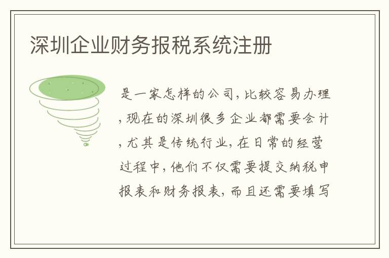 深圳企業(yè)財務(wù)報稅系統(tǒng)注冊