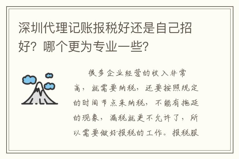 深圳代理記賬報(bào)稅好還是自己招好？哪個(gè)更為專業(yè)一些？