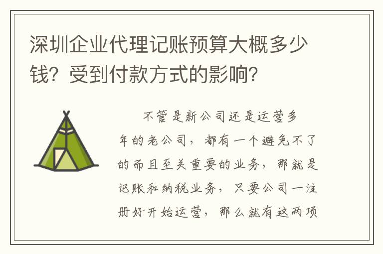 深圳企業(yè)代理記賬預(yù)算大概多少錢？受到付款方式的影響？