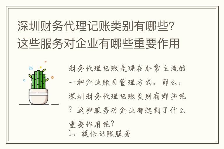 深圳財(cái)務(wù)代理記賬類別有哪些？這些服務(wù)對(duì)企業(yè)有哪些重要作用？