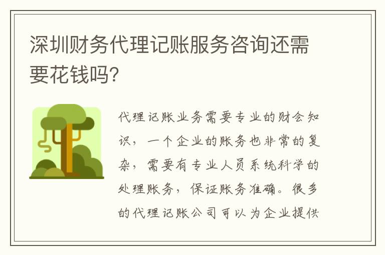 深圳財務代理記賬服務咨詢還需要花錢嗎？