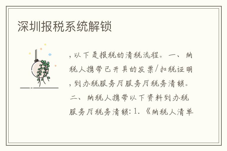 深圳報稅系統(tǒng)解鎖