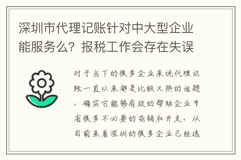 深圳市代理記賬針對中大型企業(yè)能服務(wù)么？報(bào)稅工作會存在失誤和偏差嗎？