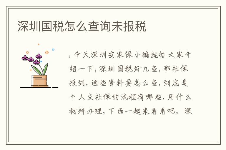 深圳國稅怎么查詢未報(bào)稅