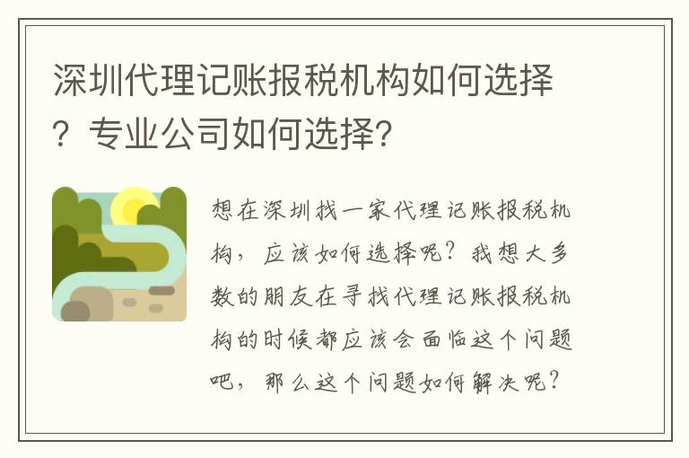 深圳代理記賬報(bào)稅機(jī)構(gòu)如何選擇？專業(yè)公司如何選擇？