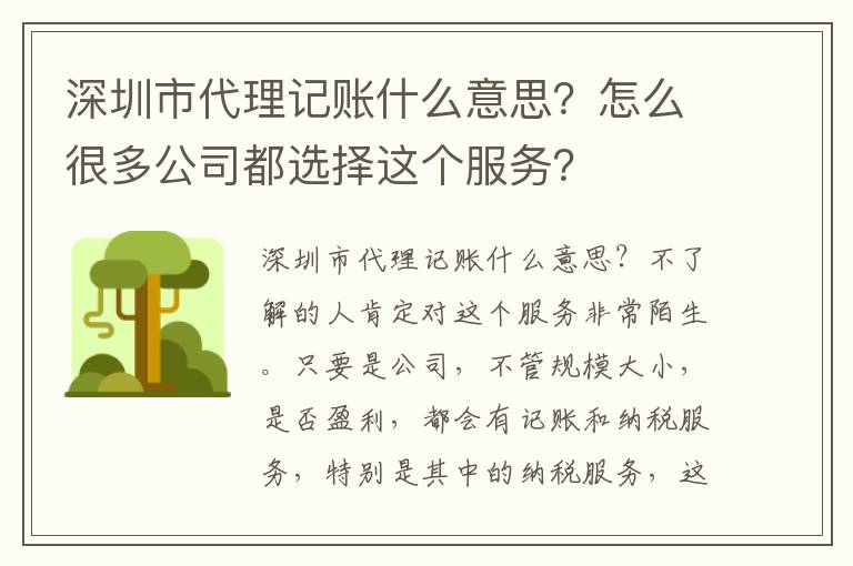 深圳市代理記賬什么意思？怎么很多公司都選擇這個(gè)服務(wù)？