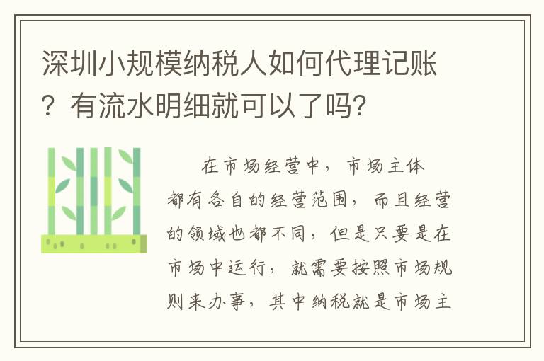 深圳小規(guī)模納稅人如何代理記賬？有流水明細就可以了嗎？