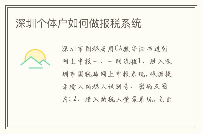 深圳個體戶如何做報稅系統(tǒng)