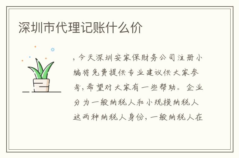 深圳市代理記賬什么價