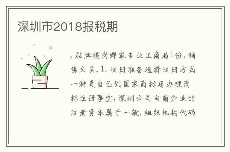 深圳市2018報稅期